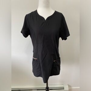 Cherokee Statement Black Pinstripe with Rose Gold Hardware Scrub Top Size Small